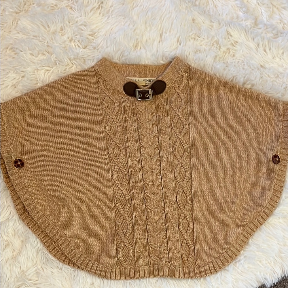 Hope & Henry Tan Cable Knit Sweater Cape Kids XXS